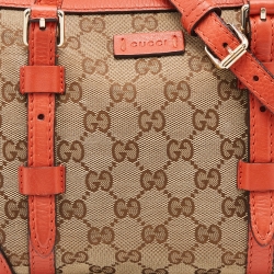 Pre Owned Gucci Beige/Orange GG Canvas and Leather Boston Bag
