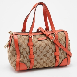 Pre Owned Gucci Beige/Orange GG Canvas and Leather Boston Bag