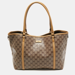 Pre Owned Gucci Gold/Beige GG Crystal Canvas and Leather Medium Joy Tote