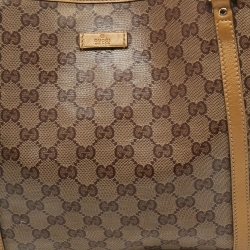 Pre Owned Gucci Gold/Beige GG Crystal Canvas and Leather Medium Joy Tote