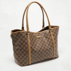 Pre Owned Gucci Gold/Beige GG Crystal Canvas and Leather Medium Joy Tote