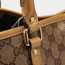 Pre Owned Gucci Gold/Beige GG Crystal Canvas and Leather Medium Joy Tote