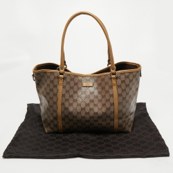 Pre Owned Gucci Gold/Beige GG Crystal Canvas and Leather Medium Joy Tote