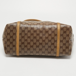 Pre Owned Gucci Gold/Beige GG Crystal Canvas and Leather Medium Joy Tote