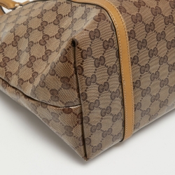 Pre Owned Gucci Gold/Beige GG Crystal Canvas and Leather Medium Joy Tote