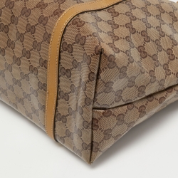Pre Owned Gucci Gold/Beige GG Crystal Canvas and Leather Medium Joy Tote