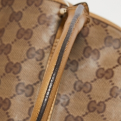 Pre Owned Gucci Gold/Beige GG Crystal Canvas and Leather Medium Joy Tote