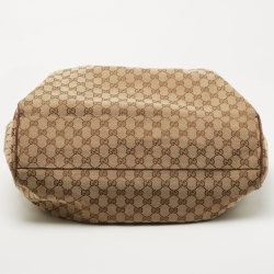 Pre Owned Gucci Brown/Beige GG Canvas and Leather Large Sukey Tote