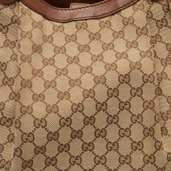 Pre Owned Gucci Brown/Beige GG Canvas and Leather Large Sukey Tote