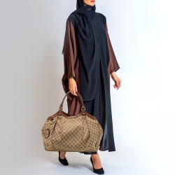 Pre Owned Gucci Brown/Beige GG Canvas and Leather Large Sukey Tote