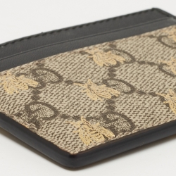 Gucci Beige/Black GG Supreme Canvas and Leather Bee Card Holder  
