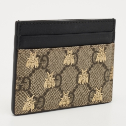 Gucci Beige/Black GG Supreme Canvas and Leather Bee Card Holder  