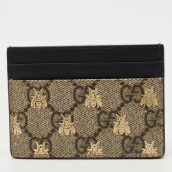 Gucci Beige/Black GG Supreme Canvas and Leather Bee Card Holder  