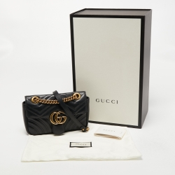 Gucci Black Matelassé Leather Mini GG Marmont Shoulder Bag