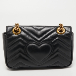 Gucci Black Matelassé Leather Mini GG Marmont Shoulder Bag