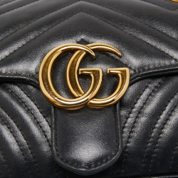 Gucci Black Matelassé Leather Mini GG Marmont Shoulder Bag