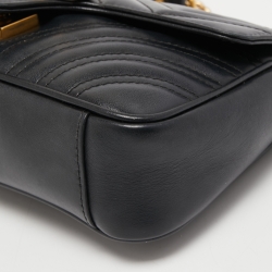 Gucci Black Matelassé Leather Mini GG Marmont Shoulder Bag