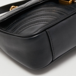 Gucci Black Matelassé Leather Mini GG Marmont Shoulder Bag
