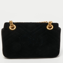 Pre Owned Gucci Black Matelasse Velvet Mini GG Marmont Shoulder Bag