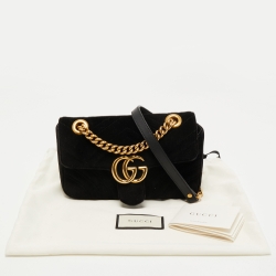 Pre Owned Gucci Black Matelasse Velvet Mini GG Marmont Shoulder Bag