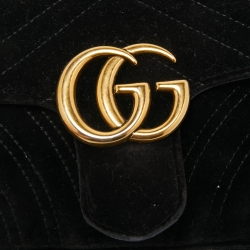 Pre Owned Gucci Black Matelasse Velvet Mini GG Marmont Shoulder Bag