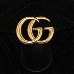 Pre Owned Gucci Black Matelasse Velvet Mini GG Marmont Shoulder Bag