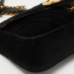 Pre Owned Gucci Black Matelasse Velvet Mini GG Marmont Shoulder Bag