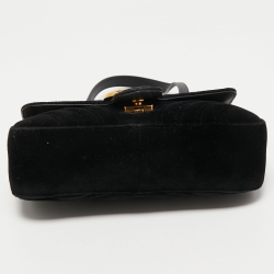 Pre Owned Gucci Black Matelasse Velvet Mini GG Marmont Shoulder Bag