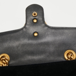 Pre Owned Gucci Black Matelasse Velvet Mini GG Marmont Shoulder Bag