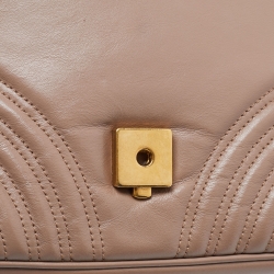 Pre Owned Gucci Beige Matelasse Leather Small GG Marmont Top Handle Bag