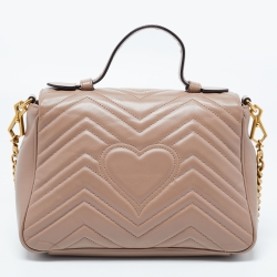 Pre Owned Gucci Beige Matelasse Leather Small GG Marmont Top Handle Bag