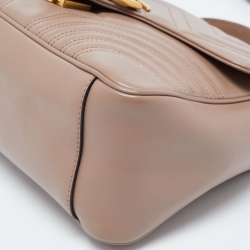 Pre Owned Gucci Beige Matelasse Leather Small GG Marmont Top Handle Bag