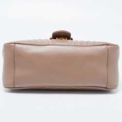 Pre Owned Gucci Beige Matelasse Leather Small GG Marmont Top Handle Bag