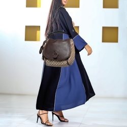 Pre Owned Gucci Beige/Ebony GG Canvas and Leather Techno Horsebit Flap Bag