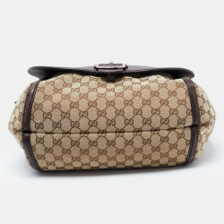 Pre Owned Gucci Beige/Ebony GG Canvas and Leather Techno Horsebit Flap Bag