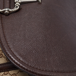 Pre Owned Gucci Beige/Ebony GG Canvas and Leather Techno Horsebit Flap Bag