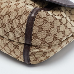 Pre Owned Gucci Beige/Ebony GG Canvas and Leather Techno Horsebit Flap Bag