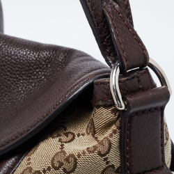 Pre Owned Gucci Beige/Ebony GG Canvas and Leather Techno Horsebit Flap Bag