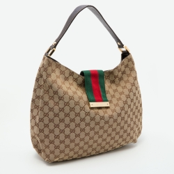 Gucci Beige/Brown GG Canvas and Leather New Ladies Web Hobo