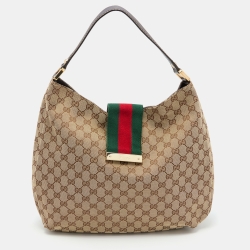Gucci Beige/Brown GG Canvas and Leather New Ladies Web Hobo