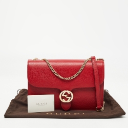 Pre Owned Gucci Red Leather Dollar Interlocking Shoulder Bag