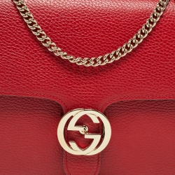 Pre Owned Gucci Red Leather Dollar Interlocking Shoulder Bag