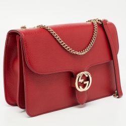 Pre Owned Gucci Red Leather Dollar Interlocking Shoulder Bag