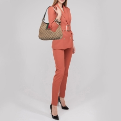 Pre Owned Gucci Beige/Brown GG Canvas and Leather Medium New Ladies Web Hobo