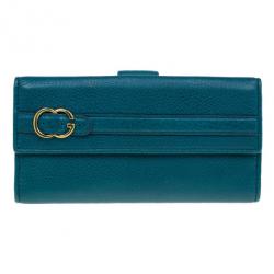 Gucci Blue Leather Belt Motif Continental Wallet
