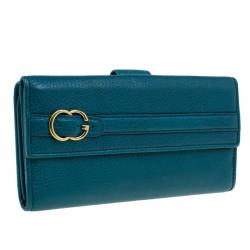Gucci Blue Leather Belt Motif Continental Wallet