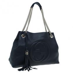 Pre Owned حقيبة كتف غوتشي سوهو متوسطة جلد أسود