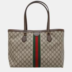 Pre Owned Gucci Beige/Brown GG Supreme Coated Canvas Leather Ophidia Tote Bag 