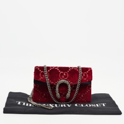 Gucci Red GG Velvet and Patent Leather Super Mini Dionysus Crossbody Bag