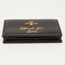 Gucci Black Leather Blind For Love Bee Card Case